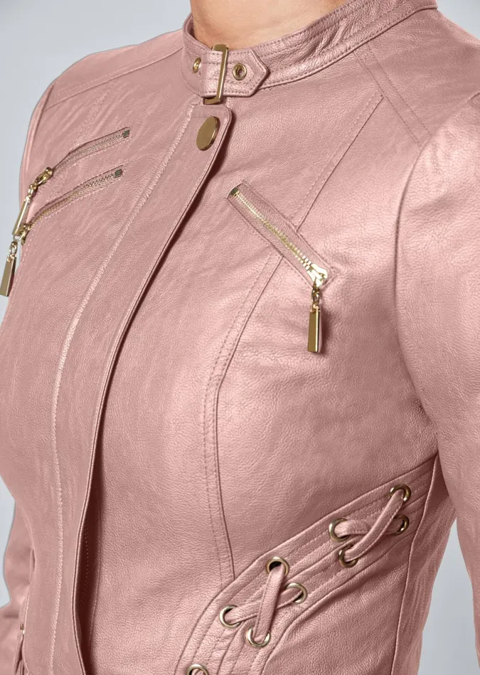 FauxLeather LaceUp Jacket Rose Gold Women VENUS Jackets