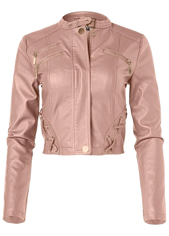 FauxLeather LaceUp Jacket Rose Gold Women VENUS Jackets