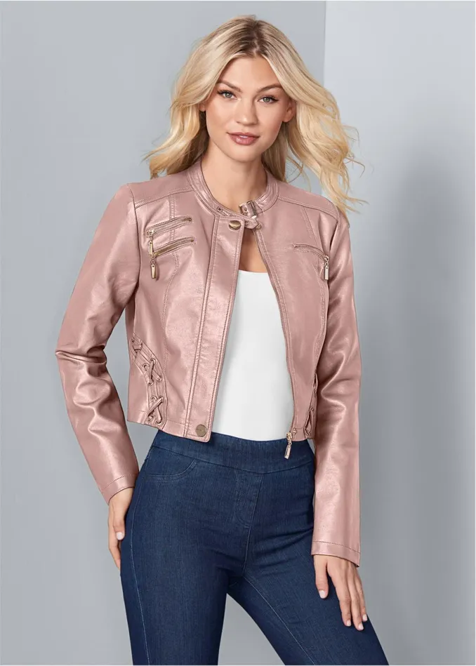 FauxLeather LaceUp Jacket Rose Gold Women VENUS Jackets