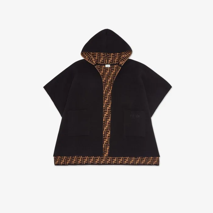 Fendi Accessories Junior Cape Black And Logo Reversible Cape 8211 Kids