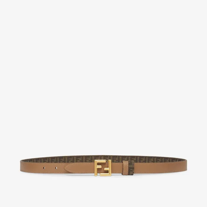 Fendi Belts FF Belt Brown FF Jacquard And Beige Leather Reversible Belt 8211 Women