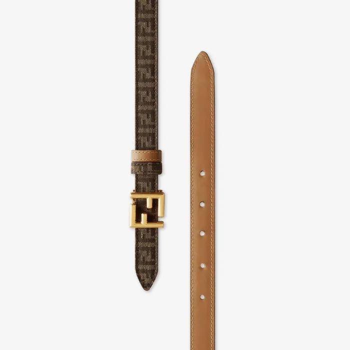 Fendi Belts FF Belt Brown FF Jacquard And Beige Leather Reversible Belt 8211 Women