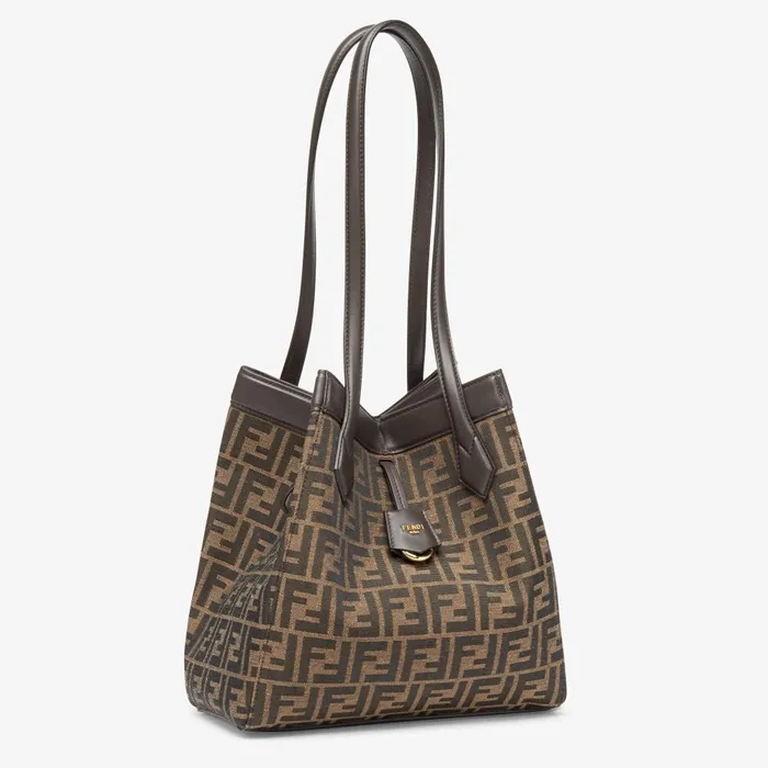 Fendi Bucket Bags Fendi Origami Medium Brown FF Jacquard Fabric Bag 8211 Women