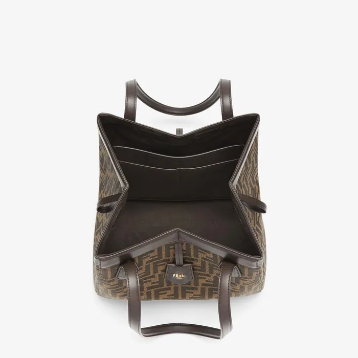 Fendi Bucket Bags Fendi Origami Medium Brown FF Jacquard Fabric Bag 8211 Women