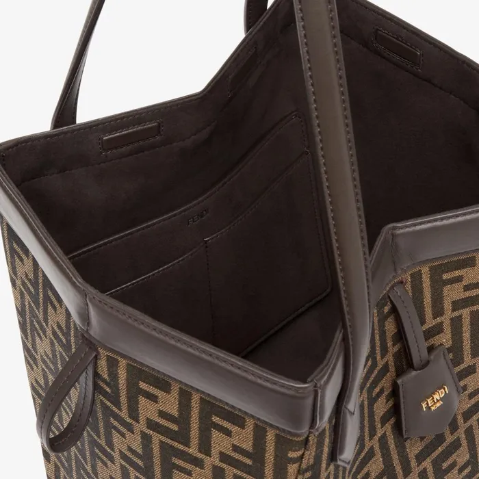 Fendi Bucket Bags Fendi Origami Medium Brown FF Jacquard Fabric Bag 8211 Women