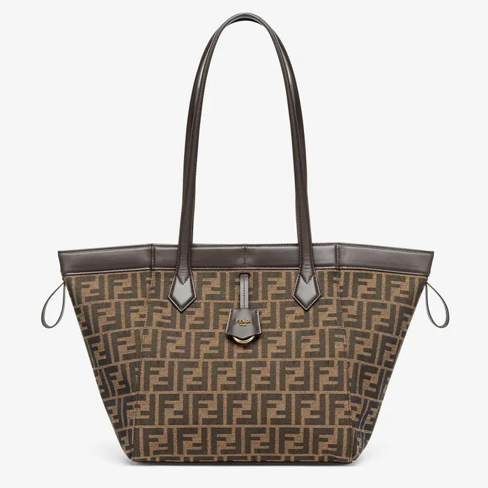 Fendi Bucket Bags Fendi Origami Medium Brown FF Jacquard Fabric Bag 8211 Women