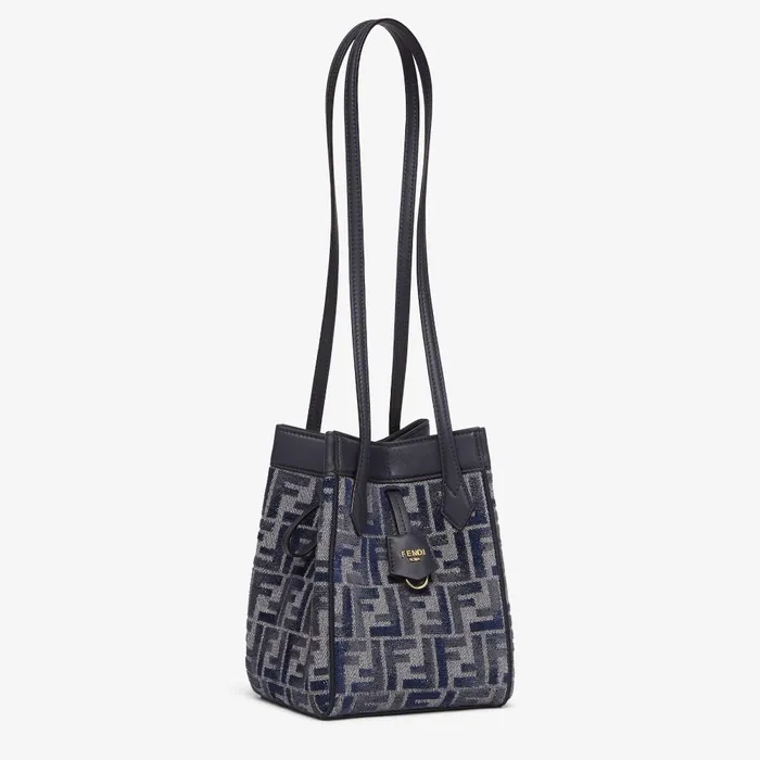 Fendi Bucket Bags Fendi Origami Mini Transformable Dark Blue FF Chenille Minibag 8211 Women