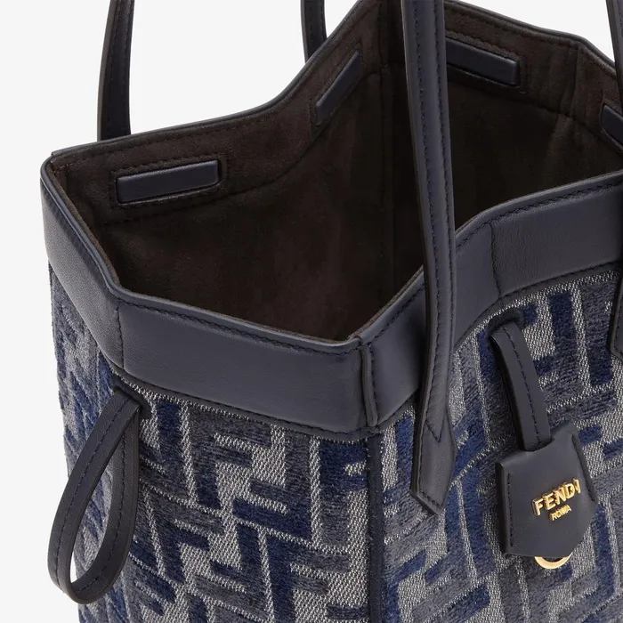 Fendi Bucket Bags Fendi Origami Mini Transformable Dark Blue FF Chenille Minibag 8211 Women