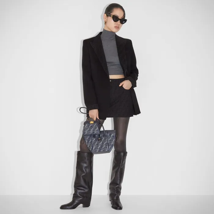Fendi Bucket Bags Fendi Origami Mini Transformable Dark Blue FF Chenille Minibag 8211 Women