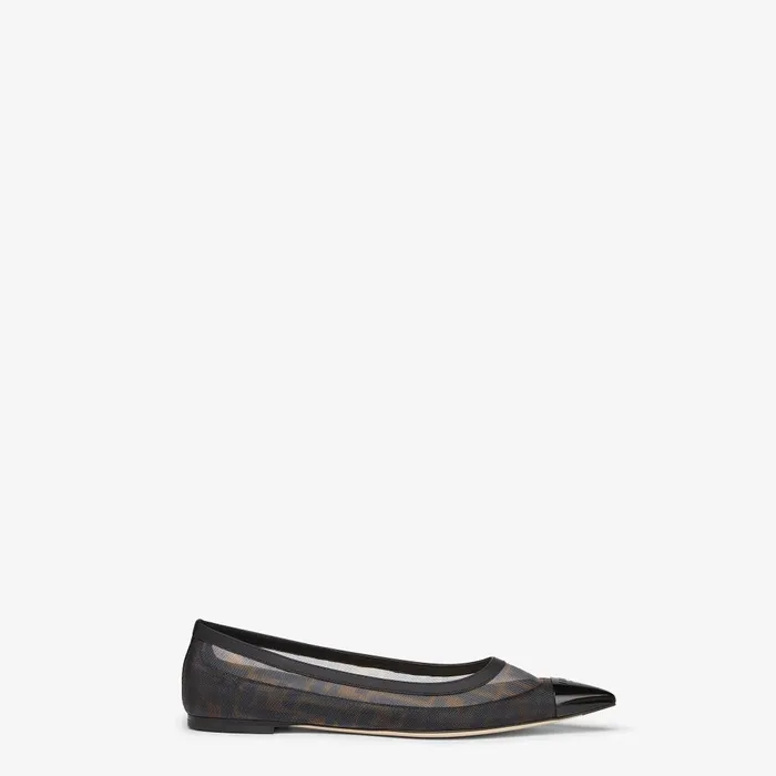 Fendi Colibr Colibr Black Leather And Brown FF Mesh Ballet Flats 8211 Women
