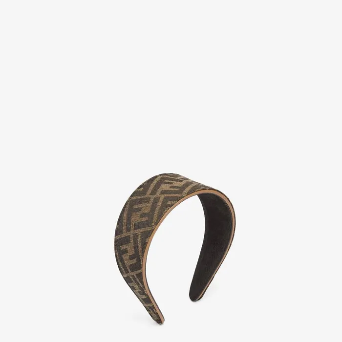 Fendi Hair Accessories Headband Brown FF Jacquard Fabric Stiff Band 8211 Women