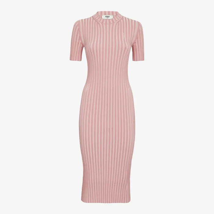 Fendi Knitwear Dress Pale Pink Cotton Dress 8211 Women