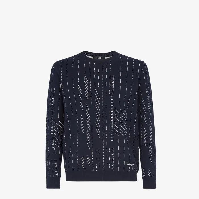 Fendi Knitwear Sweater Blue Cotton And Cashmere Jumper 8211 Men