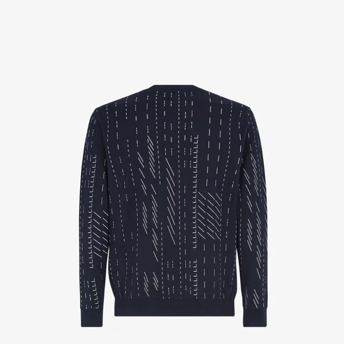 Fendi Knitwear Sweater Blue Cotton And Cashmere Jumper 8211 Men