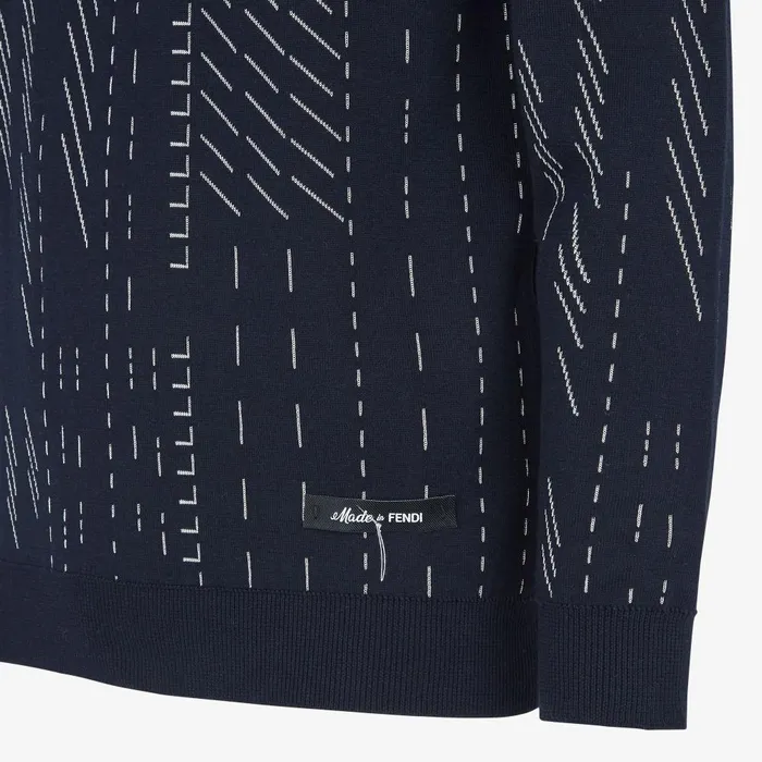 Fendi Knitwear Sweater Blue Cotton And Cashmere Jumper 8211 Men
