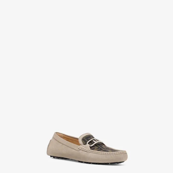 Fendi Loafers and Drivers Fendi O039Lock Driving Shoes Beige Nubuck Leather Loafers 8211 Men