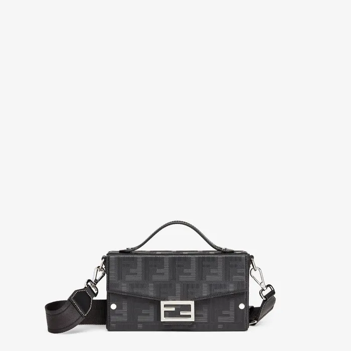 Fendi Messenger Bags Soft Trunk Baguette Black Leather Bag 8211 Men