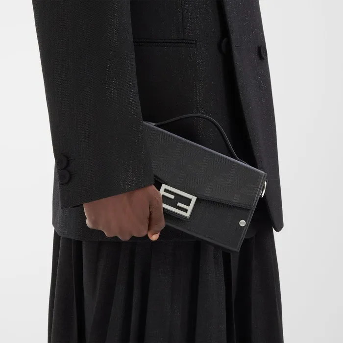 Fendi Messenger Bags Soft Trunk Baguette Black Leather Bag 8211 Men