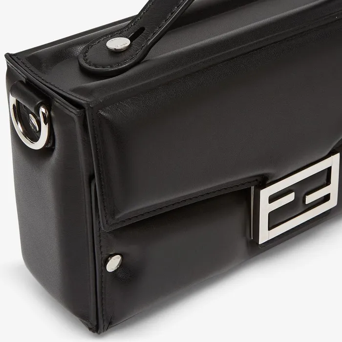 Fendi Messenger Bags Soft Trunk Baguette Black Padded Nappa Leather Bag 8211 Men