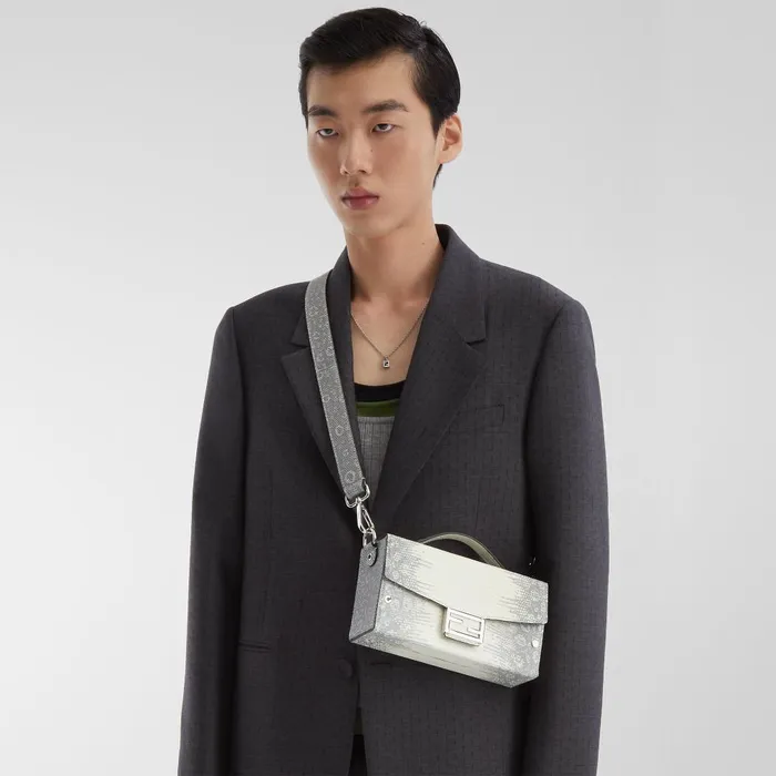 Fendi Messenger Bags Soft Trunk Baguette White Lizard Bag 8211 Men