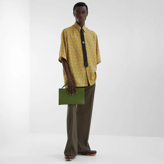 Fendi Mini Bags Selleria Flat Pouch Medium Green Selleria Pouch With 196 Handsewn Topstitches 8211 Men