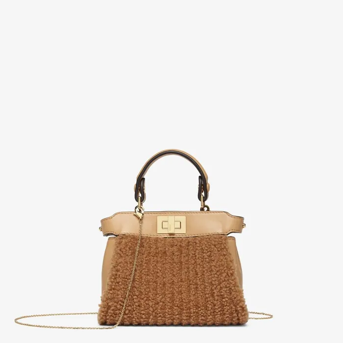 Fendi Miniature Bags Nano Peekaboo Beige Sheepskin Miniature Bag 8211 Women