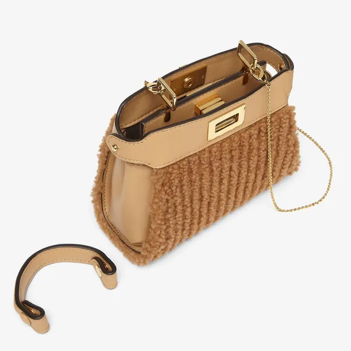 Fendi Miniature Bags Nano Peekaboo Beige Sheepskin Miniature Bag 8211 Women