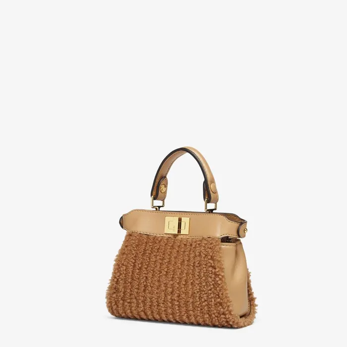 Fendi Miniature Bags Nano Peekaboo Beige Sheepskin Miniature Bag 8211 Women