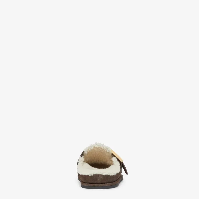 Fendi Mocassins and Loafers Fendi Feel Brown Suede And Sheepskin Sabots 8211 Women