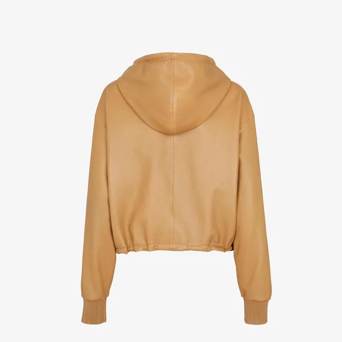 Fendi Outerwear Blouson Beige Leather Jacket 8211 Women