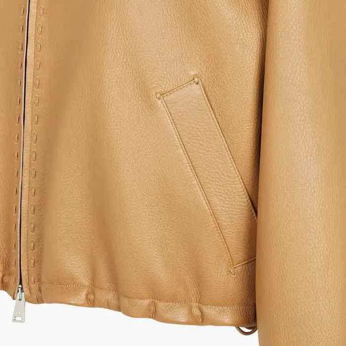 Fendi Outerwear Blouson Beige Leather Jacket 8211 Women