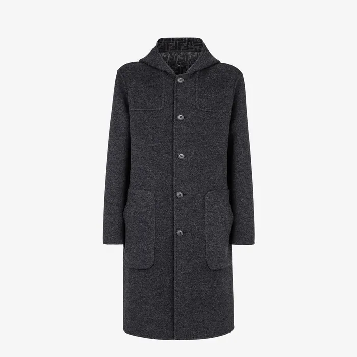 Fendi Outerwear Duffel Coat Gray Wool Coat 8211 Men