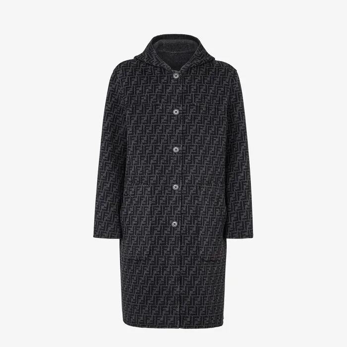Fendi Outerwear Duffel Coat Gray Wool Coat 8211 Men