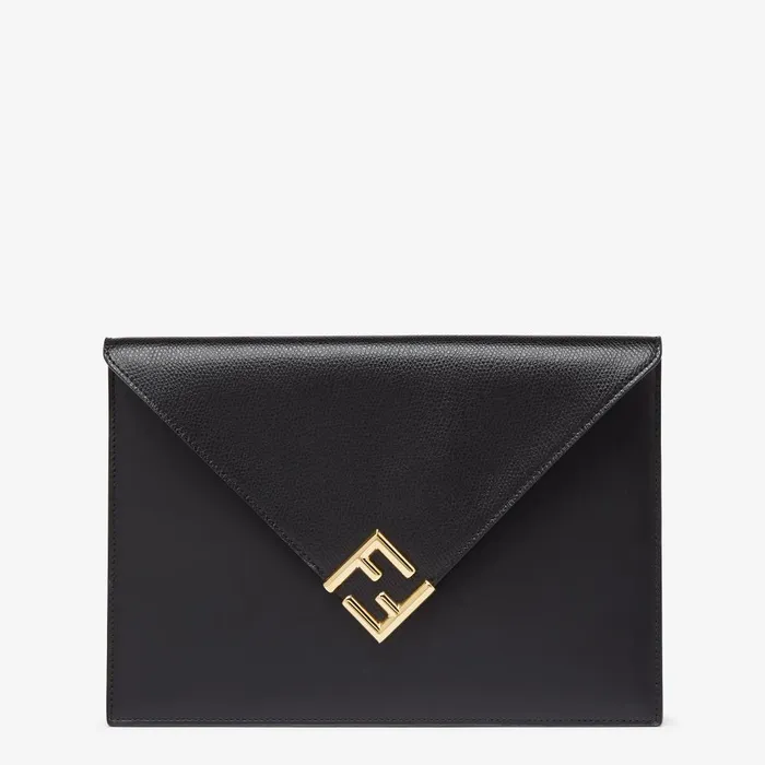 Fendi Pouches FF Diamonds Flat Pouch Black Leather Pouch 8211 Women
