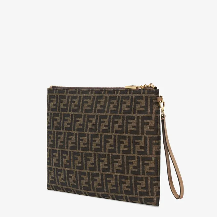 Fendi Pouches Flat Baguette Pouch Large Brown FF Jacquard Fabric Pouch 8211 Women
