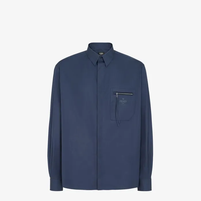 Fendi Shirts Shirt Blue Cotton Shirt 8211 Men