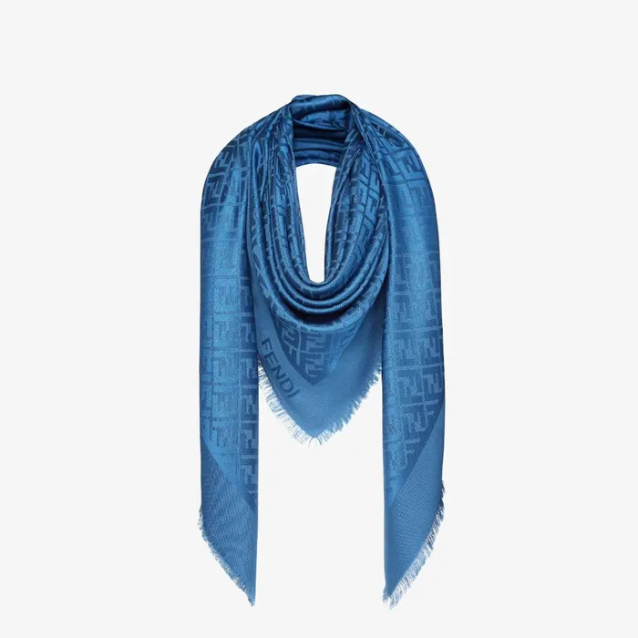 Fendi Silk Scarves FF Shawl Blue Silk And Wool Shawl 8211 Women