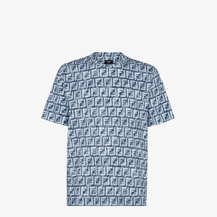 Fendi Tshirts and Polos TShirt Blue FF Cotton Tshirt 8211 Men