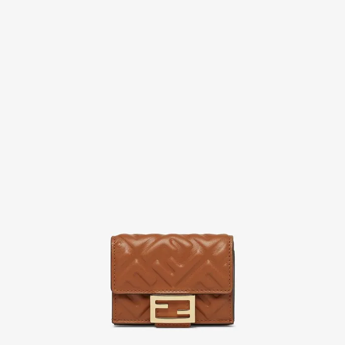 Fendi Wallets Baguette Micro Trifold Brown Nappa Leather Wallet 8211 Women