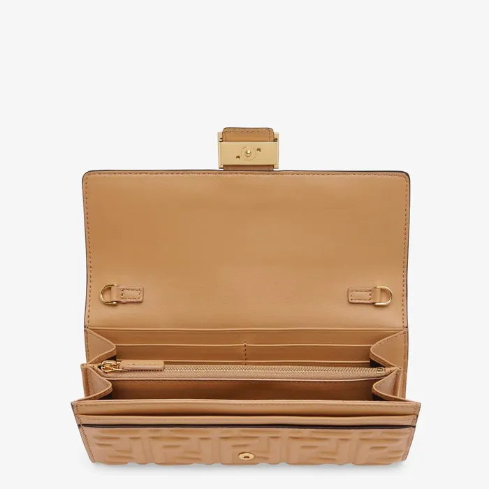 Fendi Wallets On Chain Baguette Continental Wallet With Chain Beige Nappa Leather Wallet 8211 Women
