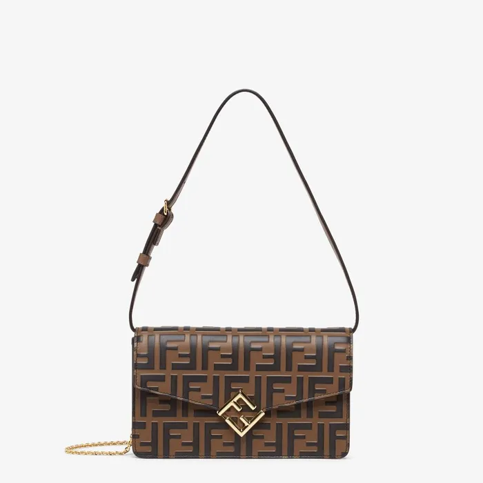 Fendi Wallets On Chain FF Diamonds Wallet On Chain Brown And Black FF Leather Wallet 8211 Women