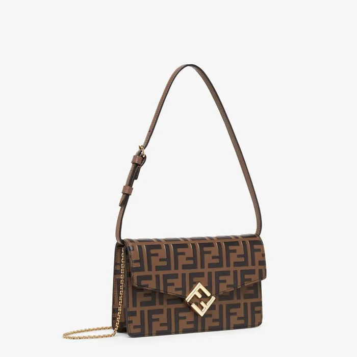 Fendi Wallets On Chain FF Diamonds Wallet On Chain Brown And Black FF Leather Wallet 8211 Women