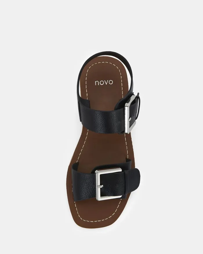 Flat Sandals NOVO Shoes Women TIERNEY BLACK Strappy Sandals