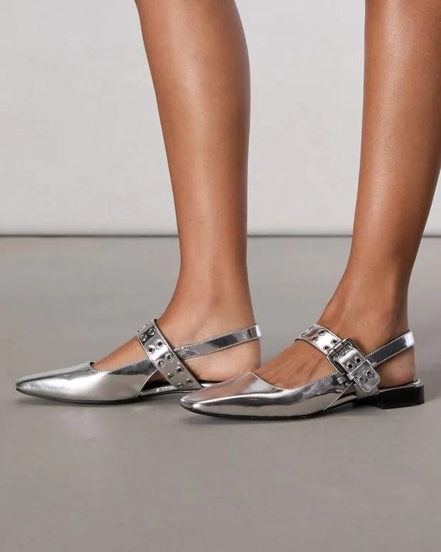 Flats Women Rag and Bone Astra Slingback Flats Silver