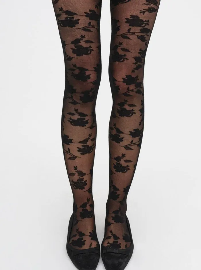 For Love and Lemons Accessories Floral Knit Tights Black 8211 Women