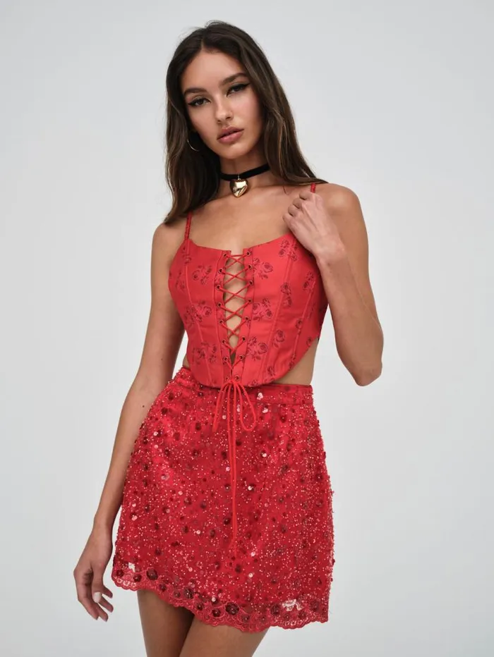 For Love and Lemons Bottoms Gwendolyn Mini Skirt Red 8211 Women