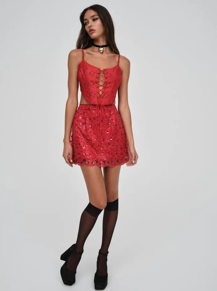 For Love and Lemons Bottoms Gwendolyn Mini Skirt Red 8211 Women For Love and Lemons Bottoms Gwendolyn Mini Skirt Red 8211 Women