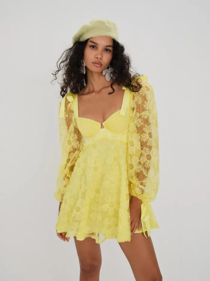 For Love and Lemons Dresses Kiersten Mini Dress Yellow 8211 Women