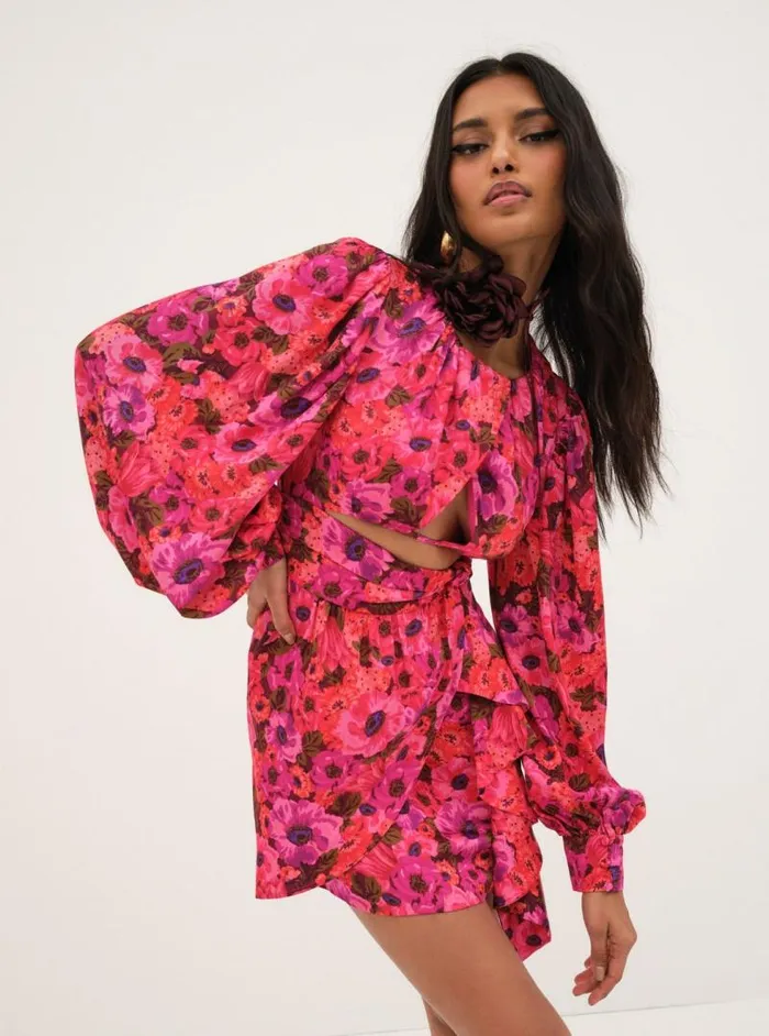For Love and Lemons Dresses Lauren Long Sleeve Mini Dress Red 8211 Women