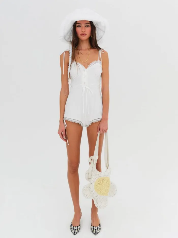 For Love and Lemons Knitwear Joan Romper White 8211 Women For Love and Lemons Knitwear Joan Romper White 8211 Women